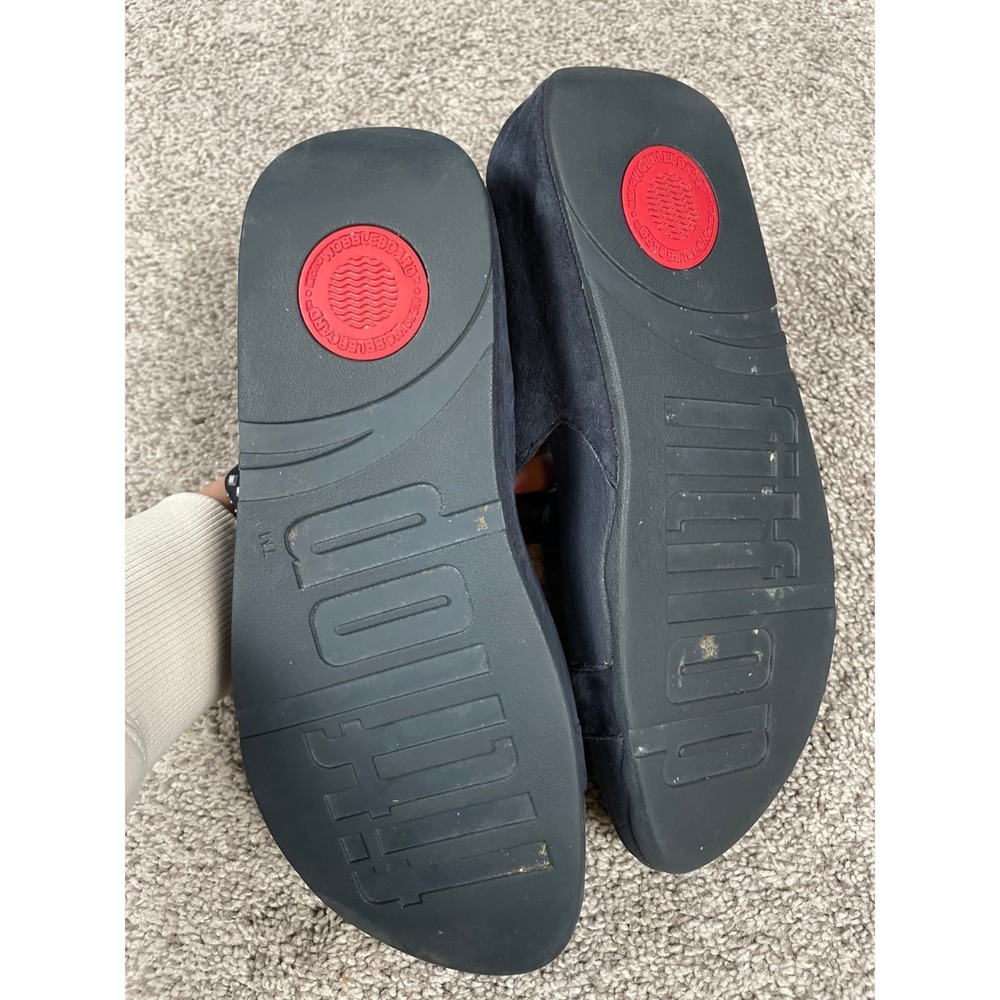 FitFlop Sandals Womens 9 Blue Stud Metallic Strappy Wedge Slip On Comfort Casual - Picture 4 of 10